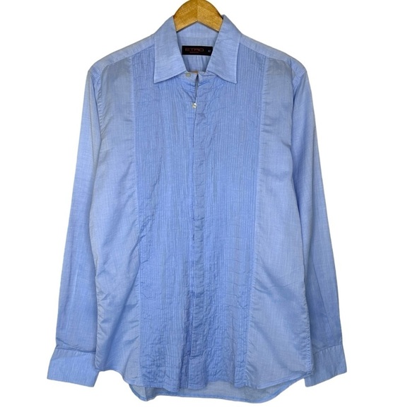 Etro Mens Tuxedo Style Shirt in Light Blue Size 42 US 16.5 - Picture 2 of 8